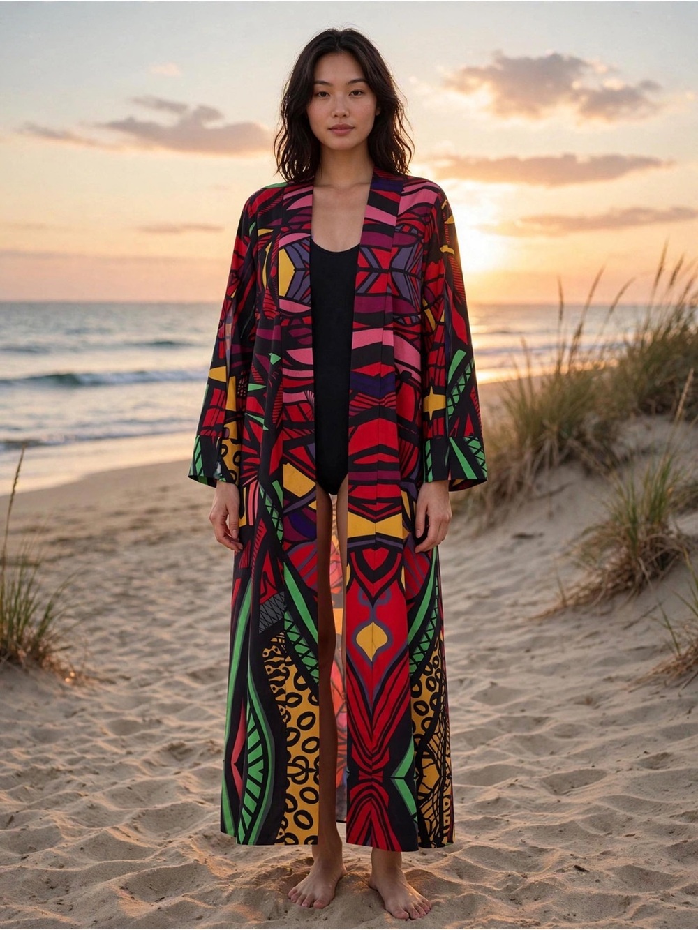 Kahindo Multi Print Kimono size L. Colorful Beach coverup